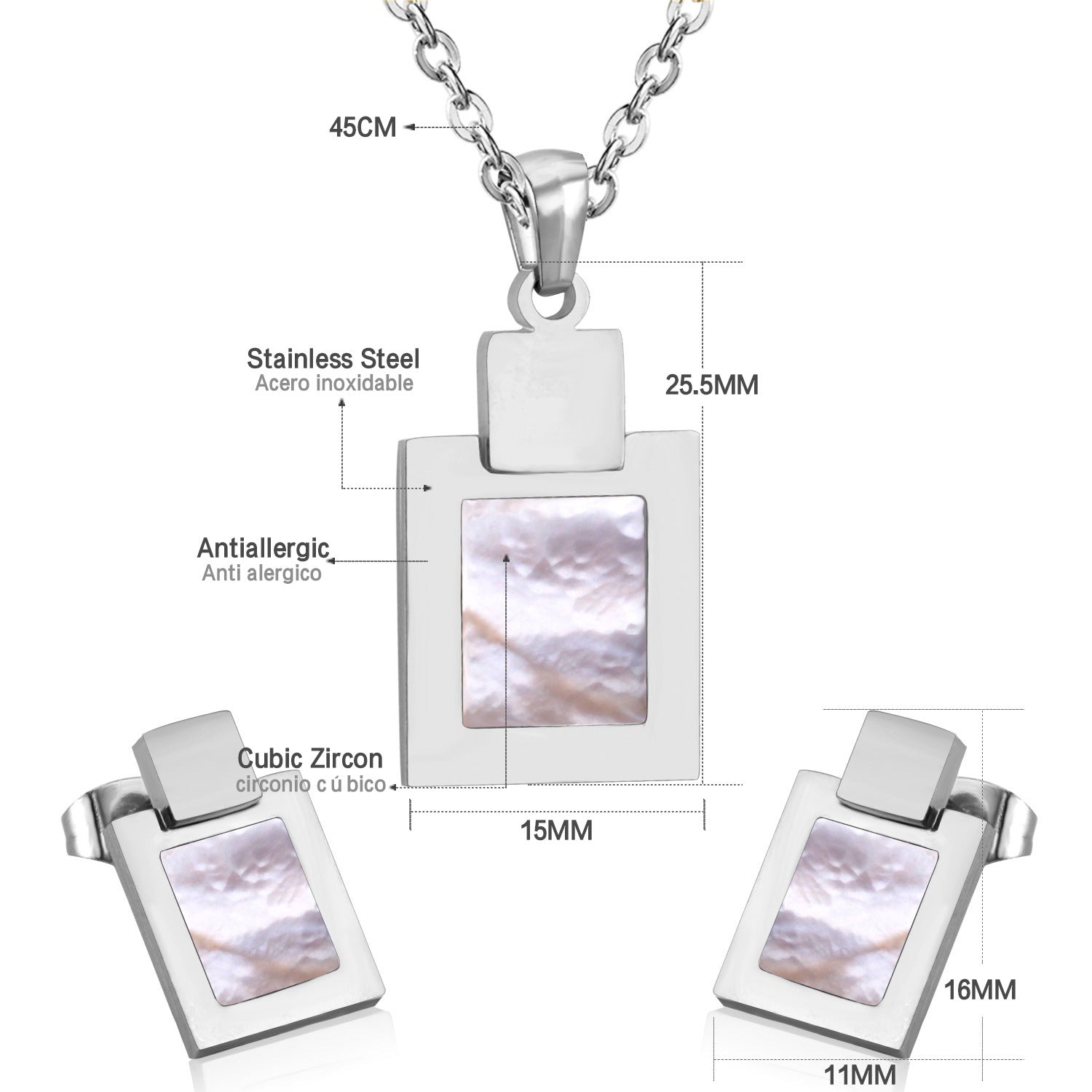 Damen Halskette mit quadratischem Anhänger aus antiallergischem Edelstahl und Zirkonia-Elementen Shop Nory