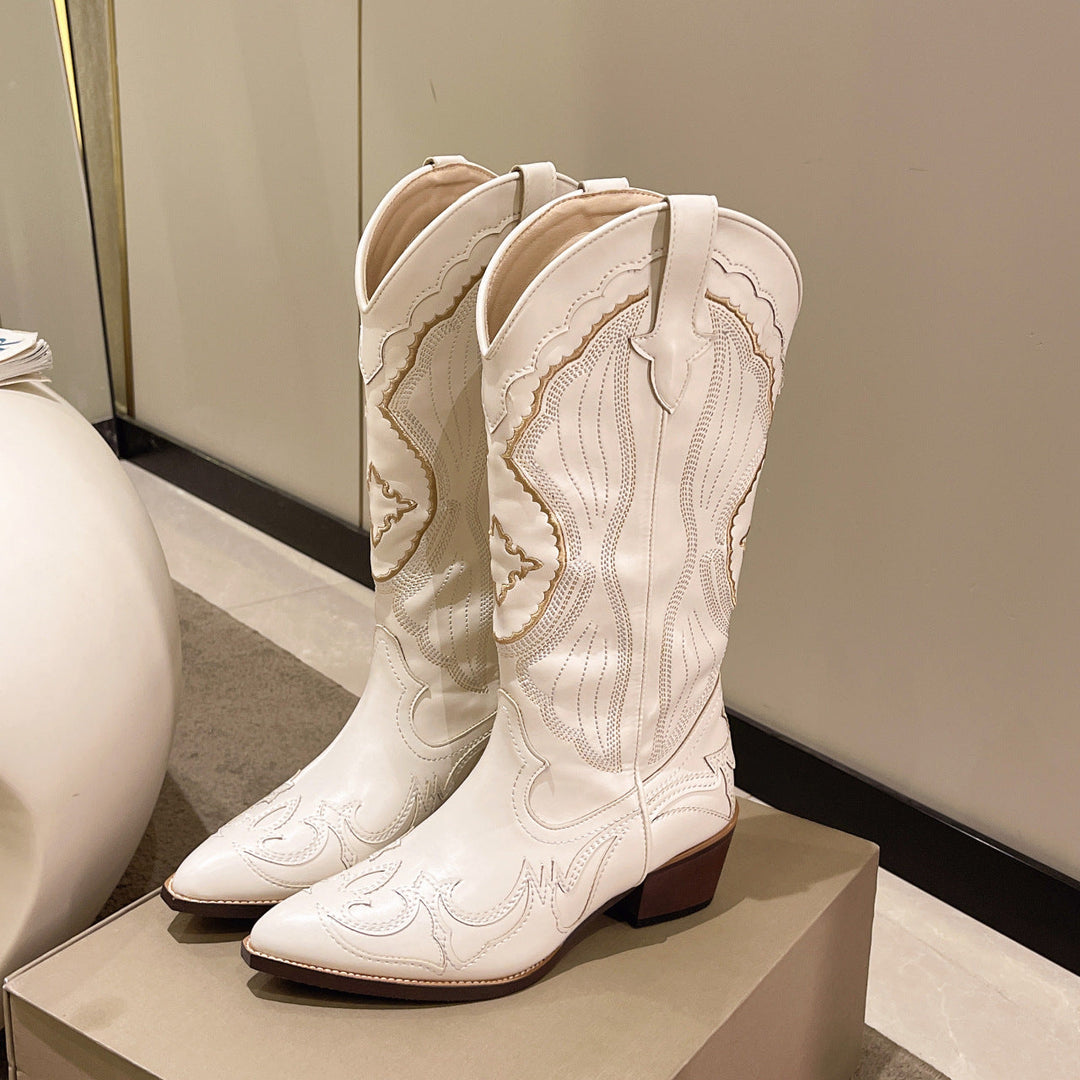 Damen Cowboy-Stiefel im eleganten Design mit filigraner Verzierung