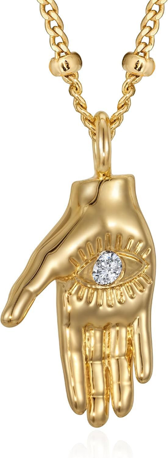 Damen Halskette mit schützendem Handanhänger und funkelndem Zirkonia Shop Nory