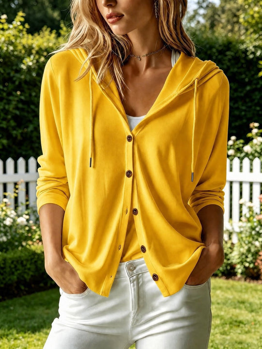 Damen Leichter Kapuzencardigan mit Knopfleiste und Tunnelzug Shop Nory