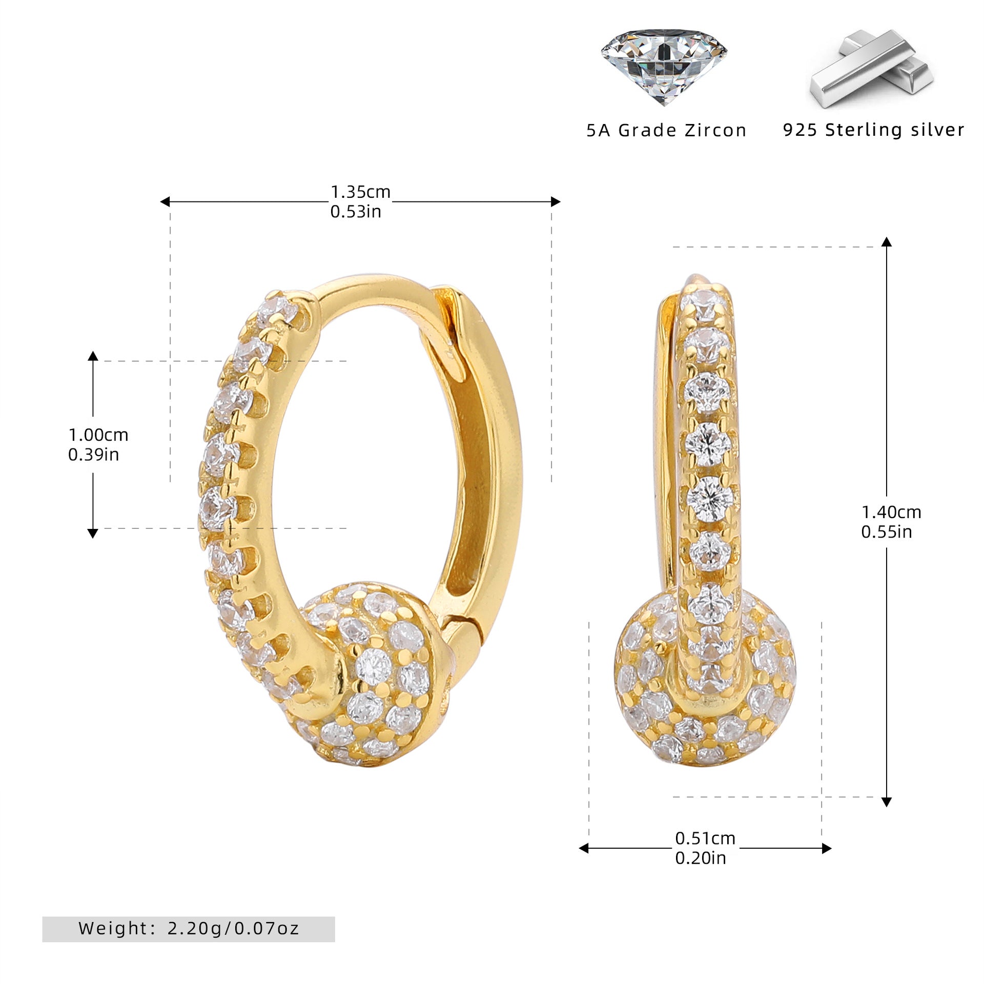 Damen Creolenohrringe mit funkelnden 5A Zirkonen aus hochwertigem 925 Sterling Silber Shop Nory