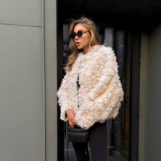 Damen Boxy-Kurzmantel im Locken‑Teddy‑Look mit kastiger Silhouette Shop Nory