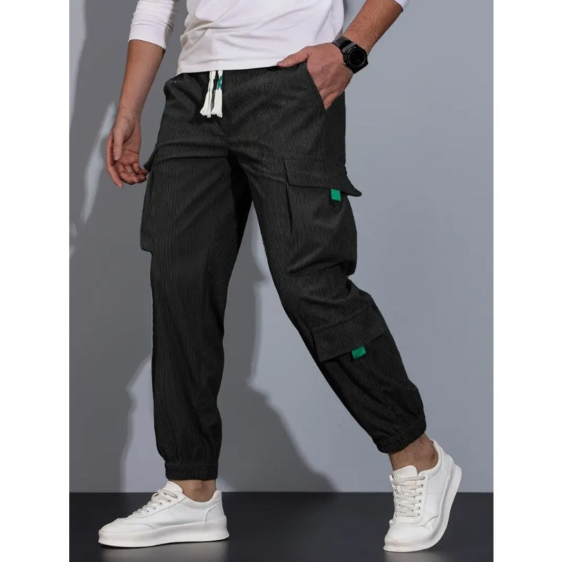 Herren Cord-Cargo-Jogginghose mit Tunnelzug und multifunktionalen Klapp- & Reißverschlusstaschen Shop Nory