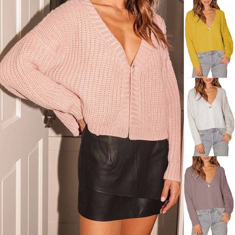 Damen Grob gestrickte Cardigan mit tiefem V-Ausschnitt und lockerer Passform