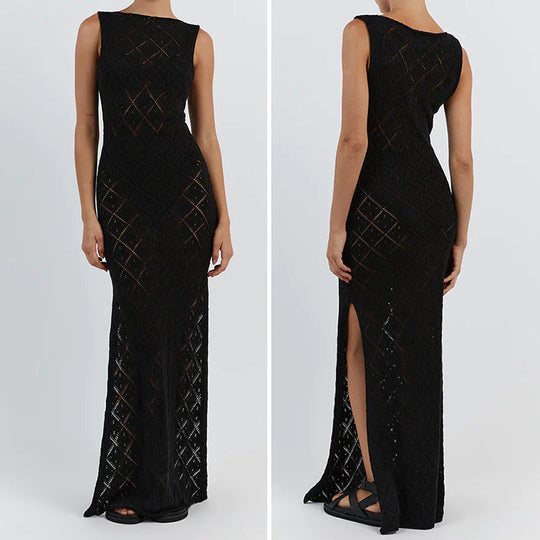 Damen Häkelkleid mit kreativem Rautenmuster und ärmellosem Schnitt