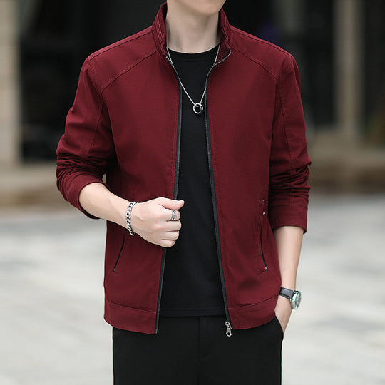 Herren Minimalistische Utility-Übergangsjacke aus Baumwoll-Canvas mit Stehkragen und Reißverschlusstaschen Shop Nory