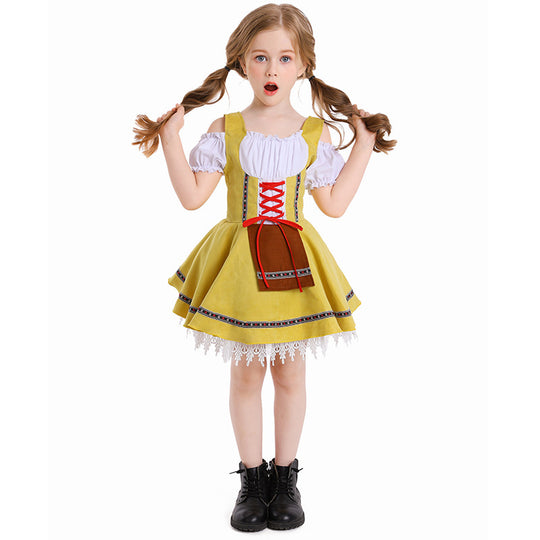 Damen nan traditionelles Kinderdirndl mit Schnürmieder, Spitzenunterrock und dekorativer Schürze Shop Nory