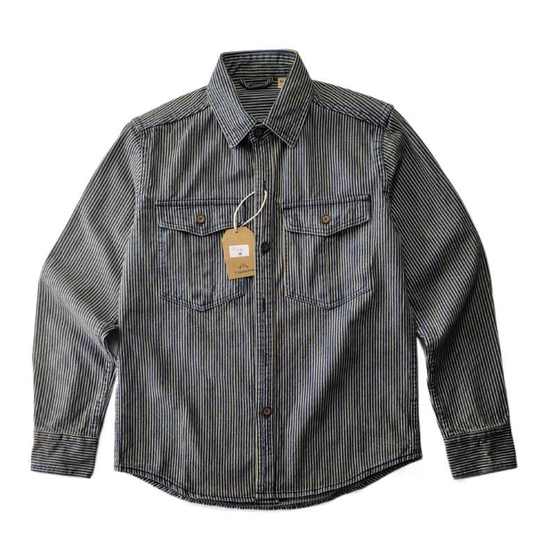 Herren Leichte gestreifte Denim-Worker-Hemdjacke mit aufgesetzten Pattentaschen Shop Nory