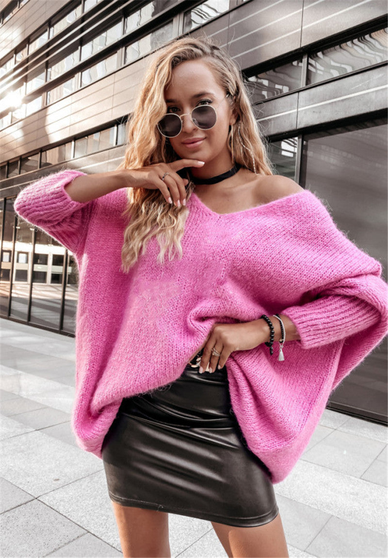 Damen Oversized Pullover mit weitem Ausschnitt