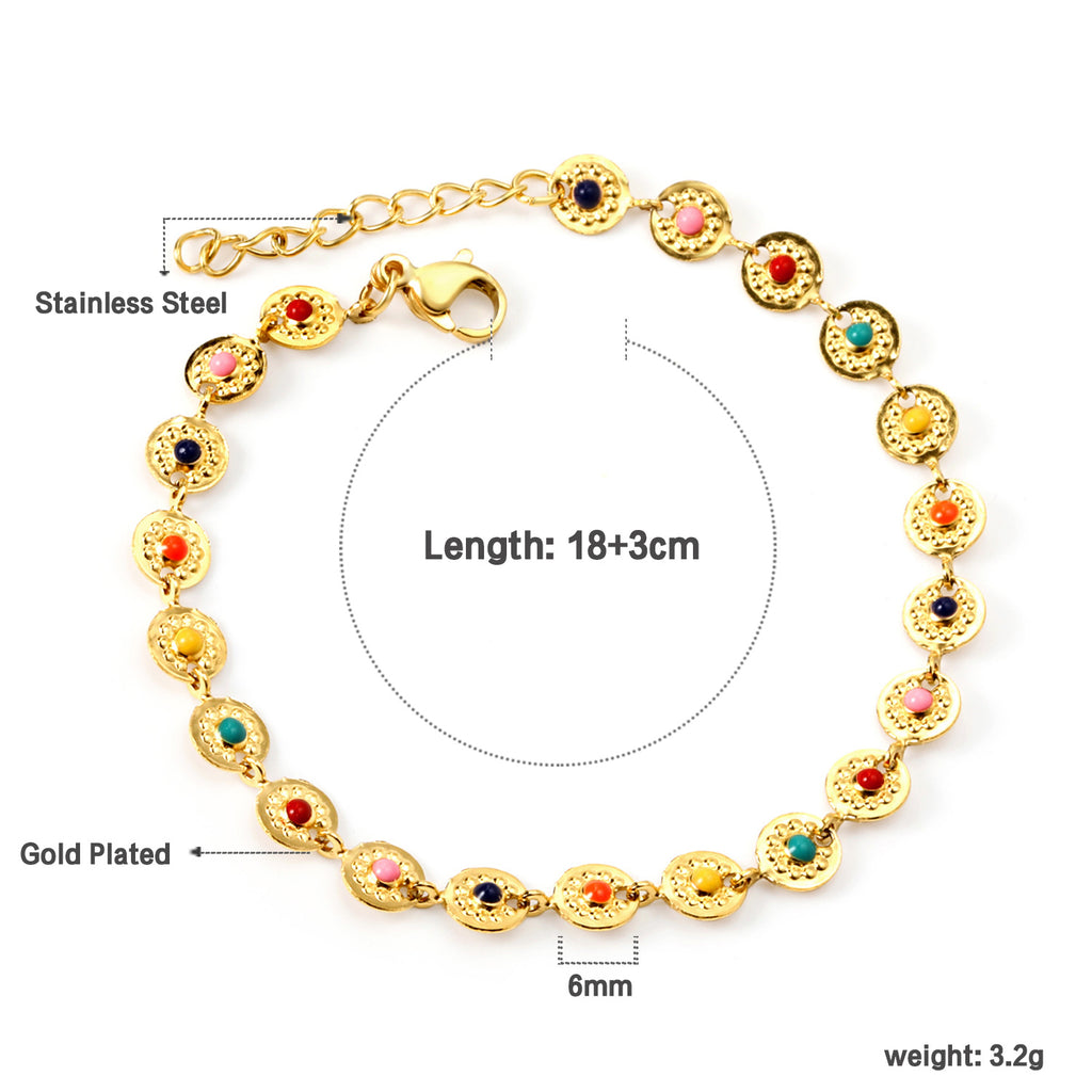 Damen Armband aus Edelstahl mit bunten Herz-Elementen und feiner Goldbeschichtung Shop Nory