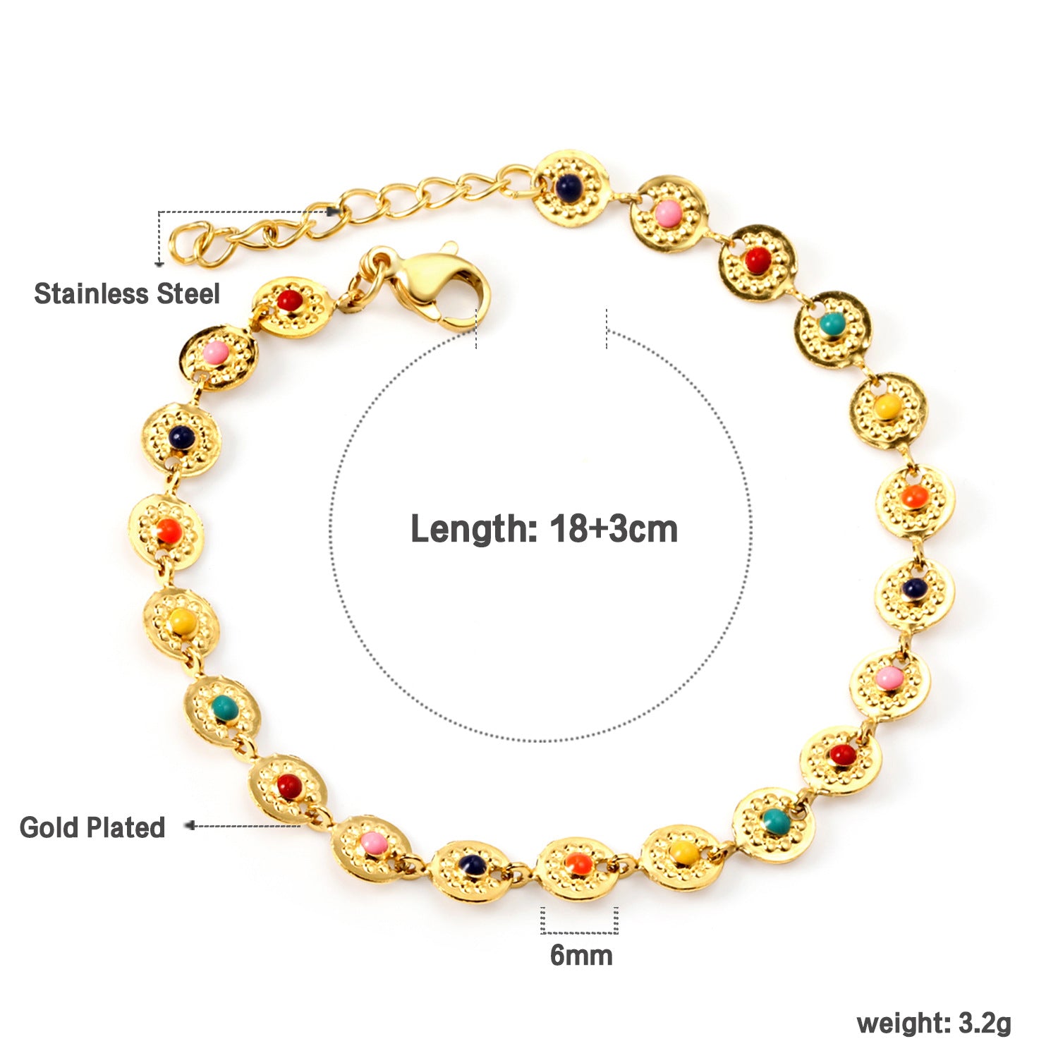 Damen Armband aus Edelstahl mit bunten Herz-Elementen und feiner Goldbeschichtung Shop Nory