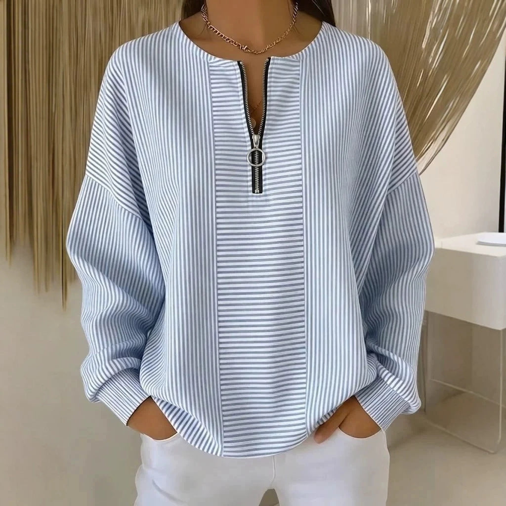 Damen Oversize Pullover mit feiner Rippstruktur und kurzem Zipper Shop Nory