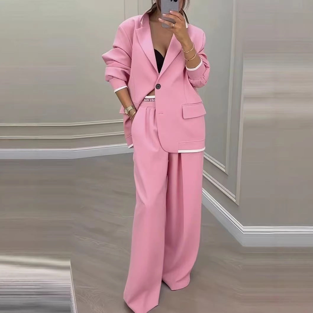 Damen Oversize-Tailoring-Set mit Kontrastpaspel, Single-Button-Blazer und hochgeschnittener Weitbeinhose Shop Nory