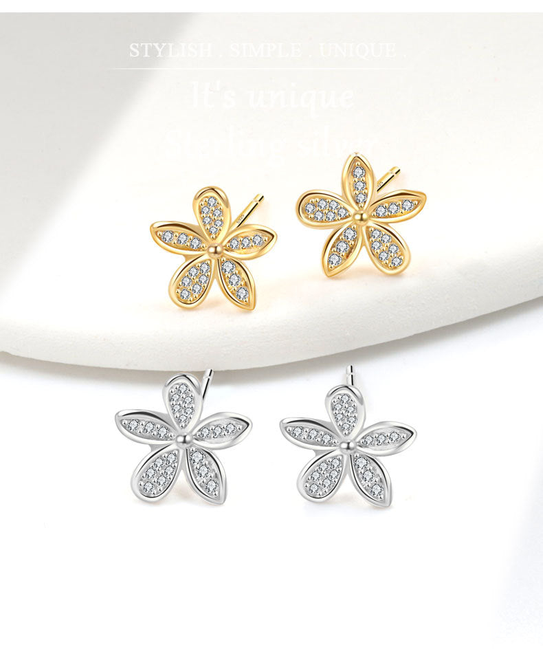 1 Paar 18K vergoldete 925 Sterling Silber Zirkon 925 Sterling Silber Ohrringe Blumen Ohrstecker | Shop Nory