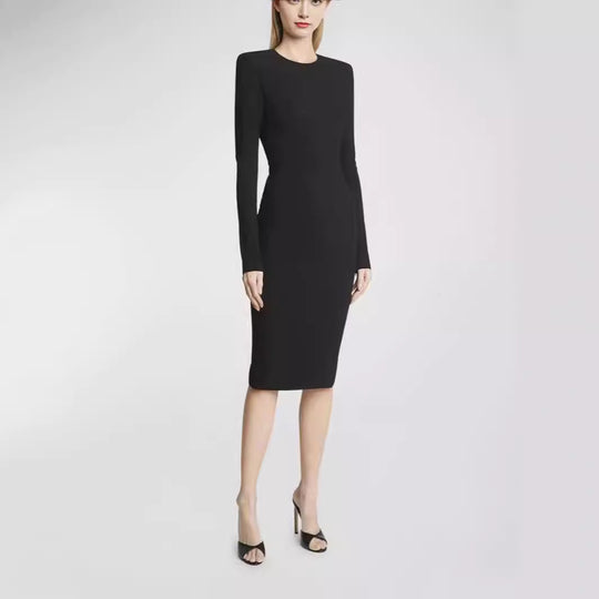Damen Figurbetontes Midikleid mit Rundhalsausschnitt und langen Ärmeln Shop Nory