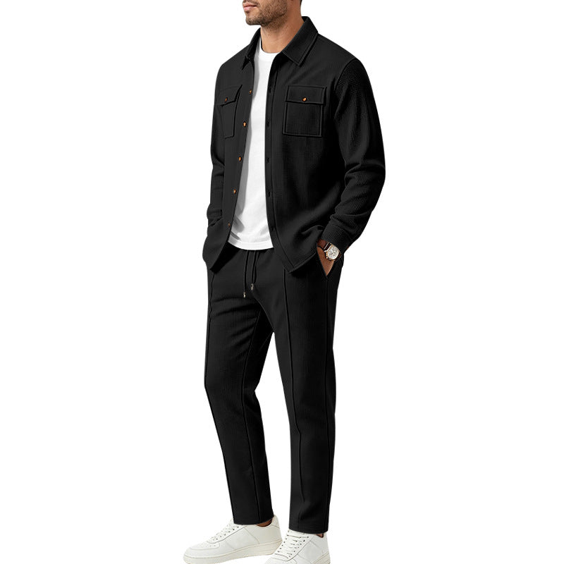 Herren Strukturiertes Strick-Set Overshirt mit Brusttaschen & Slim Jogginghose Shop Nory