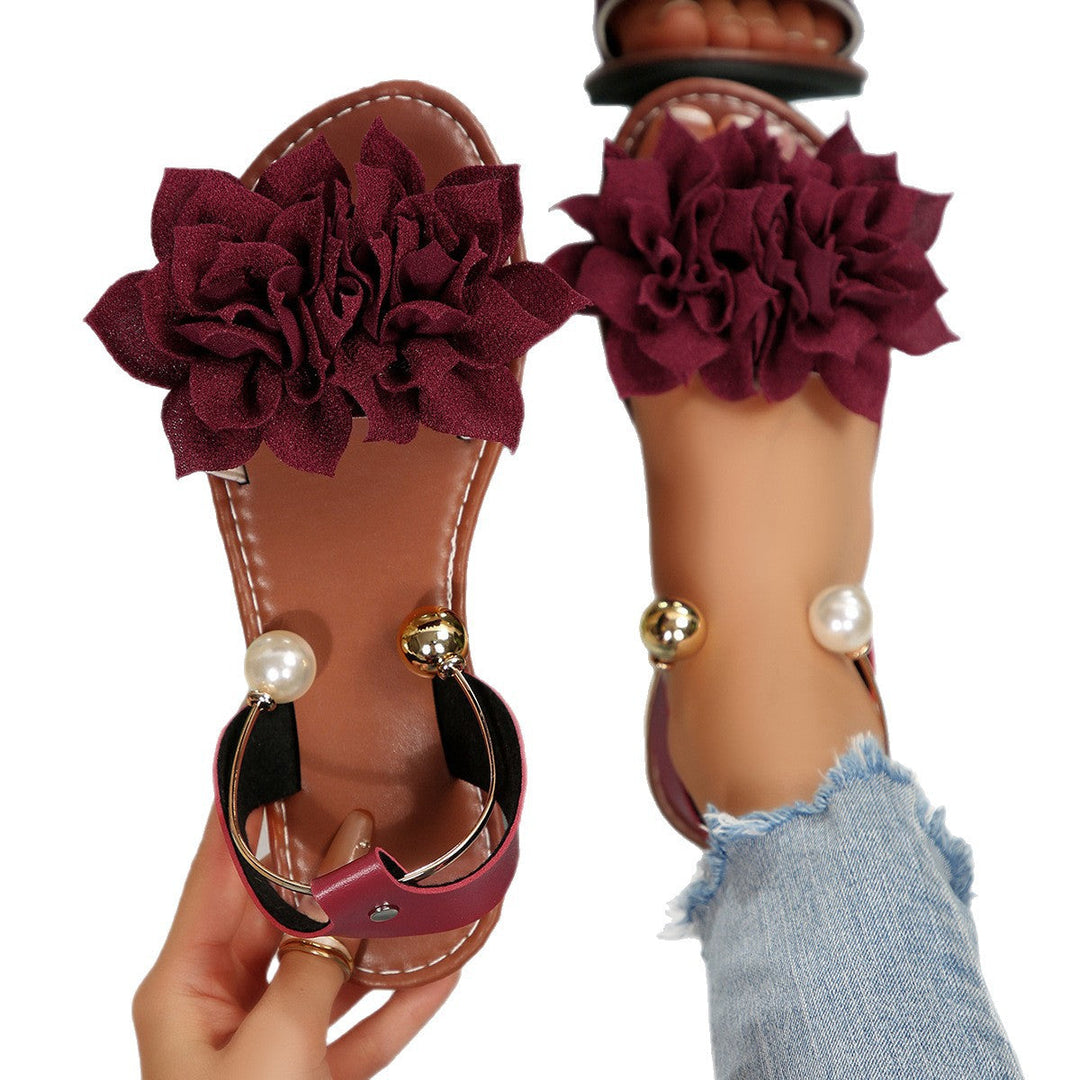 Damen komfortable Sandalen mit dekorativen Blumen-Applikationen