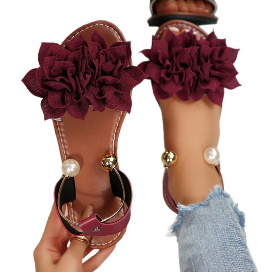 Damen komfortable Sandalen mit dekorativen Blumen-Applikationen