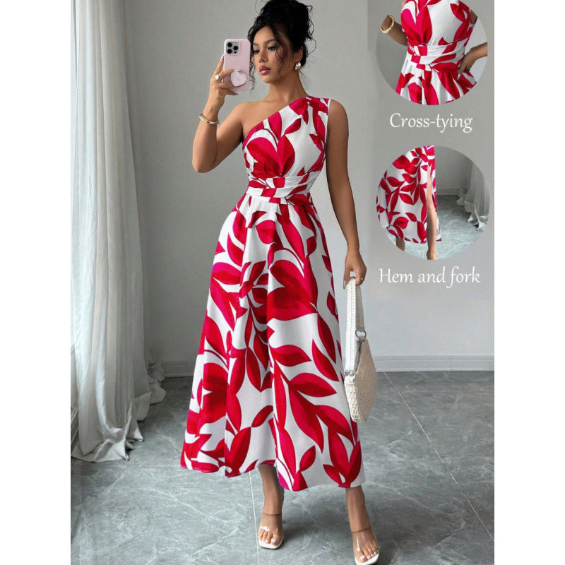 Damen Maxikleid mit asymmetrischem Schnitt und floralem Design