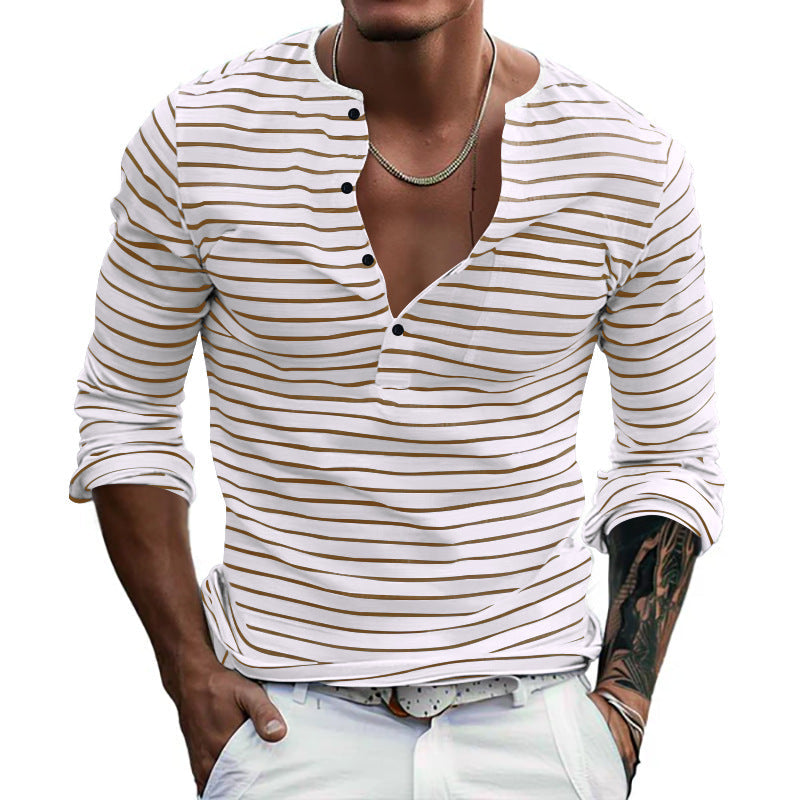 Herren Langarmshirt mit gestreiftem Design und Knopfleiste