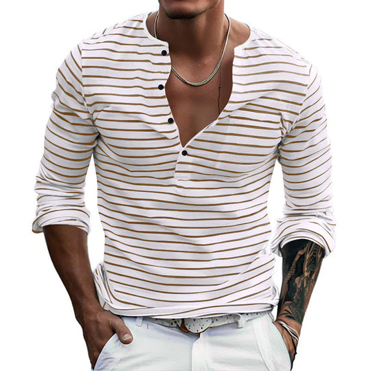 Herren Langarmshirt mit gestreiftem Design und Knopfleiste
