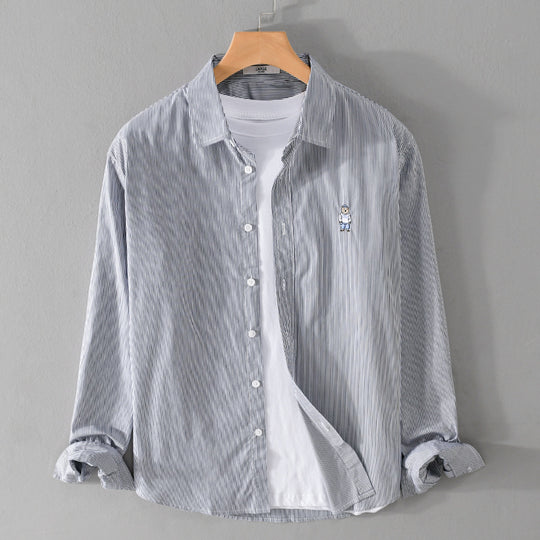 Herren Gestreiftes Baumwollhemd mit feiner Stickerei und relaxed Schnitt Shop Nory