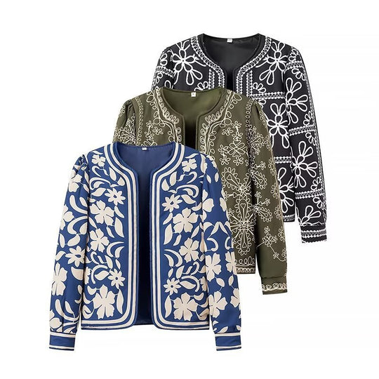 Damen Offene Blazerjacke mit floralem Allover-Print, Rundhalsausschnitt und femininer Passform Shop Nory