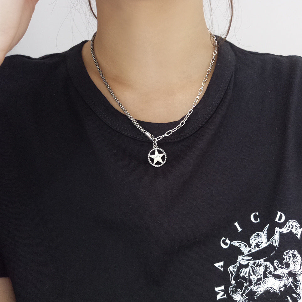Damen Halskette mit doppeltem Gliederdesign und funkelndem Sternanhänger Shop Nory