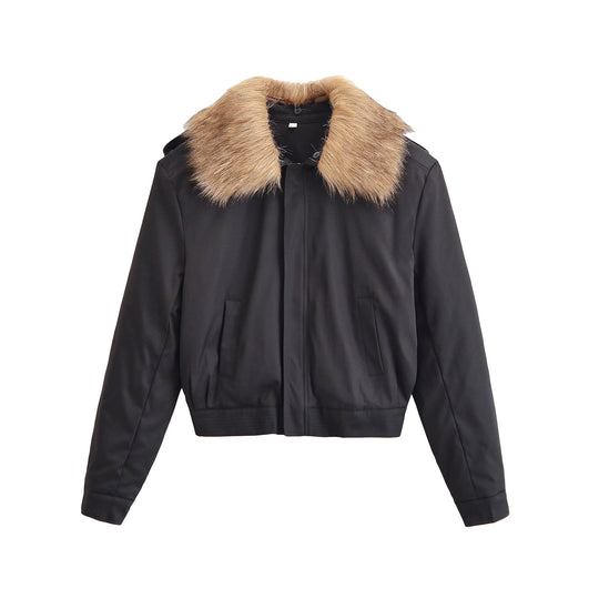 Damen Kurze Bomberjacke mit abnehmbarem Faux-Fur-Kragen Shop Nory