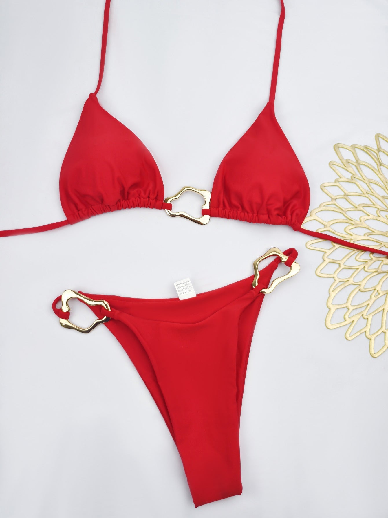 Damen Triangel-Bikini mit stilvollen Goldakzenten