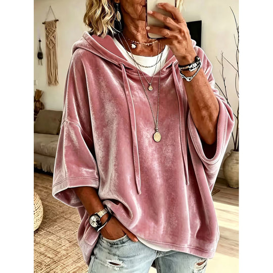 Damen Luxuriöser Samt-Hoodie mit Kimono-Kurzärmeln und Tunnelzug Shop Nory
