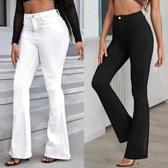 Damen taillenhohe Schlaghose aus Stretch-Denim mit Mittelnaht und figurformendem Schnitt Shop Nory