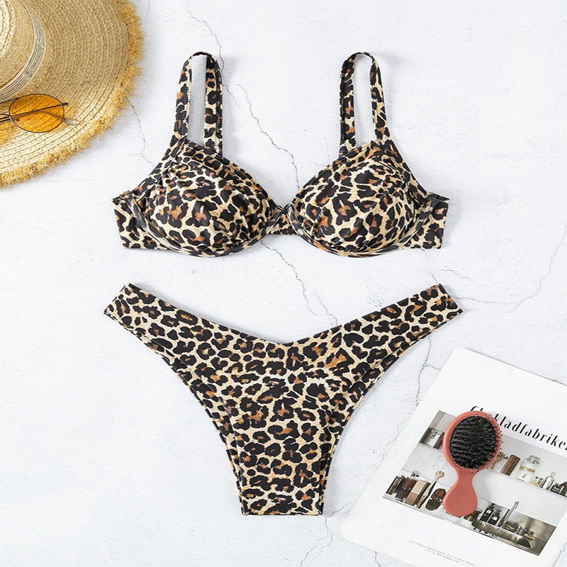Damen Push-Up-Bikini-Set mit animalischem Muster und formendem Schnitt Shopnory