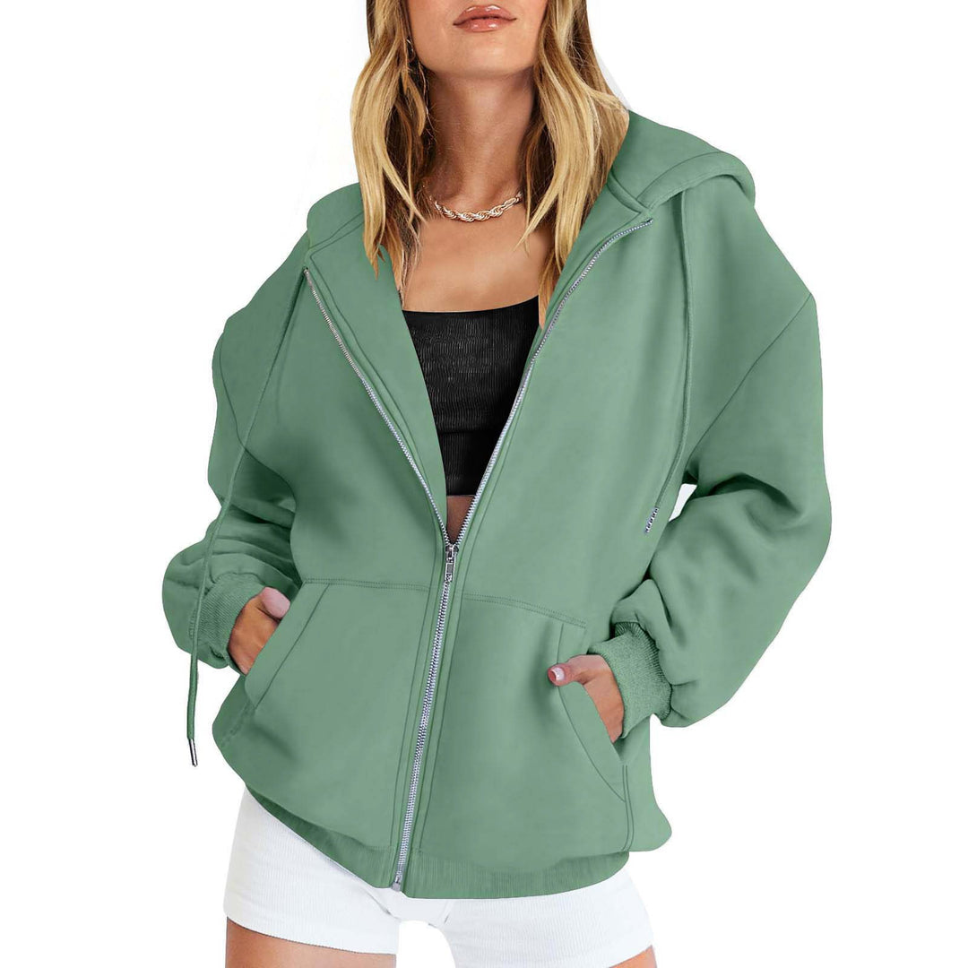 Damen Fleece-Zipjacke im Oversize-Stil mit Kapuze, Kängurutaschen und elastischem Saum Shop Nory