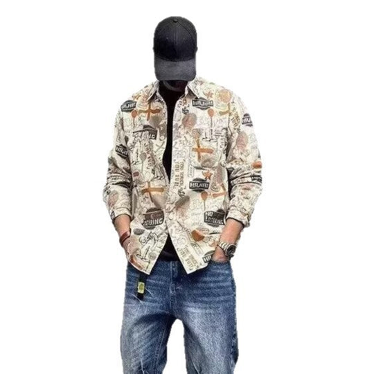 Herren Lockeres Hemdjacke mit Allover-Grafikprint und Brusttaschen Shop Nory