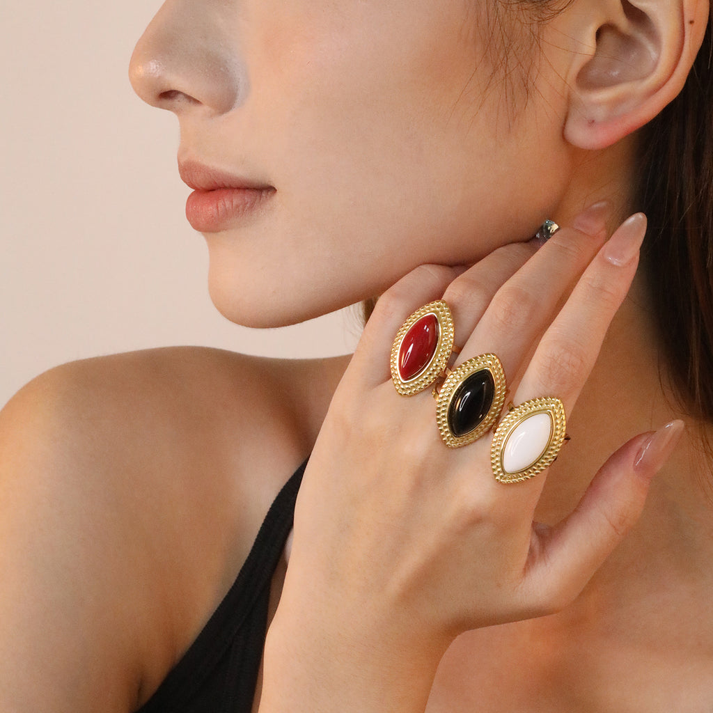 Damen Ring mit verstellbarem Goldoberfläche und schwarzem Edelstein Shop Nory