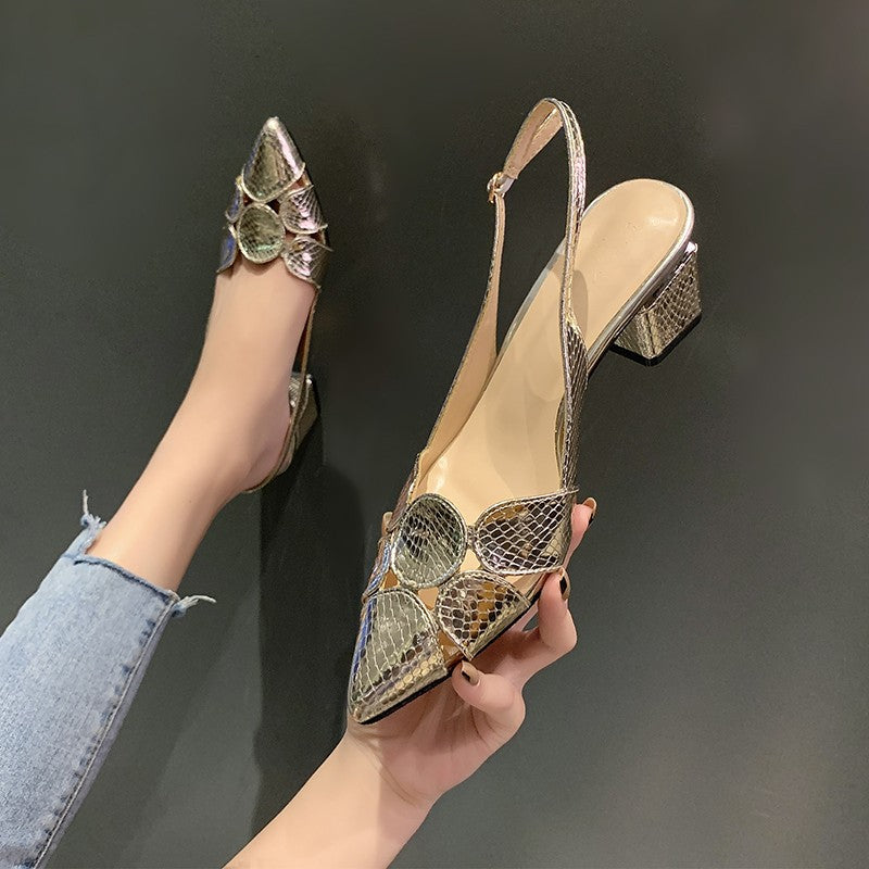 Damen Slingback-Pumps mit Schlangenprägung und dekorativer Mosaik‑Applikation Shop Nory