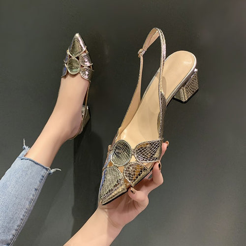 Damen Slingback-Pumps mit Schlangenprägung und dekorativer Mosaik‑Applikation Shop Nory