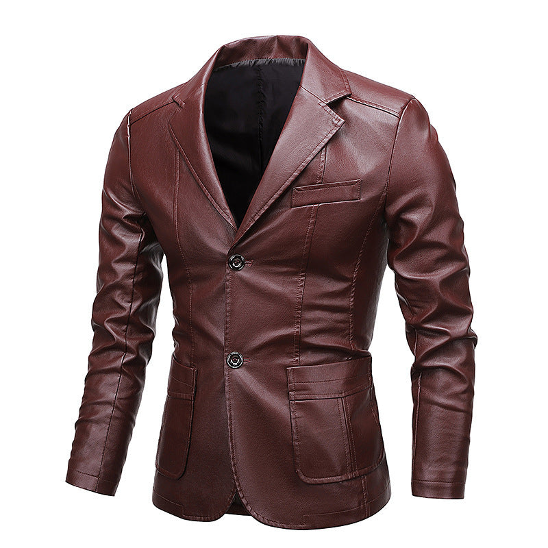 Herren Slim-Fit Kunstleder-Sakko mit Reverskragen und aufgesetzten Pattentaschen Shop Nory