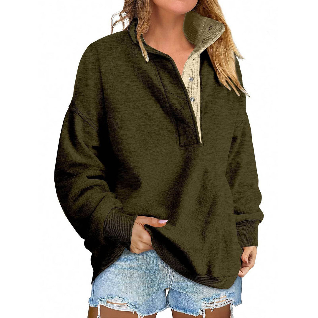 Damen Oversize-Henley-Sweatshirt mit Stehkragen und Druckknopfleiste Shop Nory