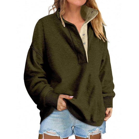 Damen Oversize-Henley-Sweatshirt mit Stehkragen und Druckknopfleiste Shop Nory