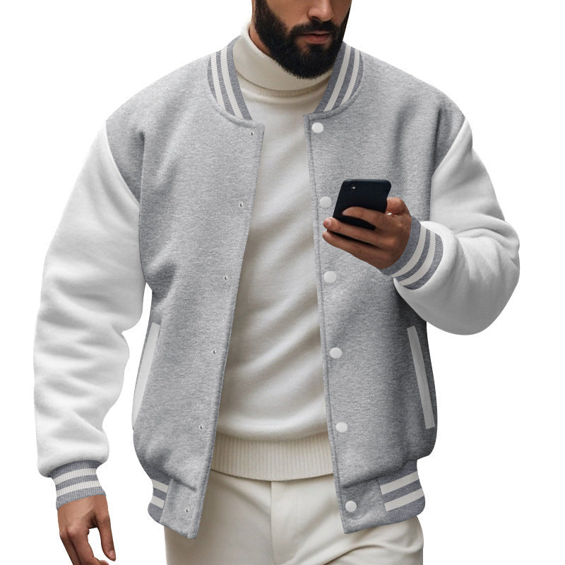 Herren Varsity-Jacke mit kontrastierenden Ärmeln und gestreiften Bündchen