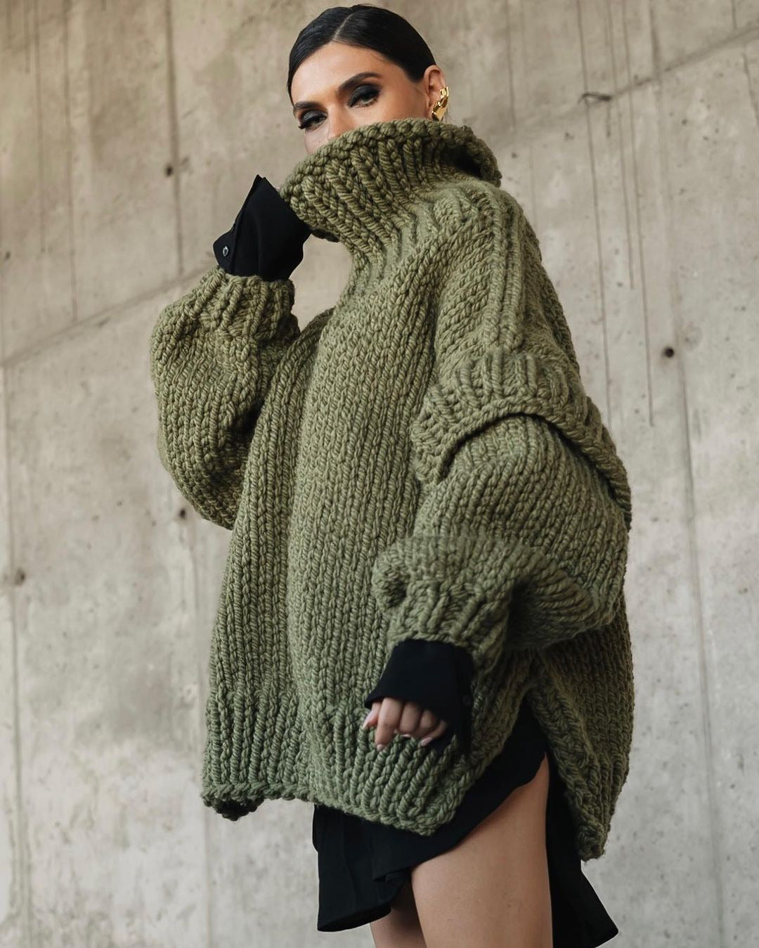 Damen Oversize Grobstrickpullover mit hohem Rollkragen Shop Nory