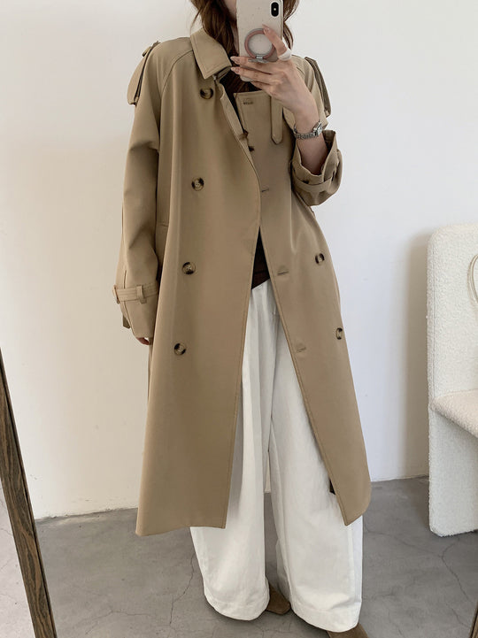 Damen Oversize Trenchcoat mit Doppelreihe, Taillengürtel und Epauletten Shop Nory