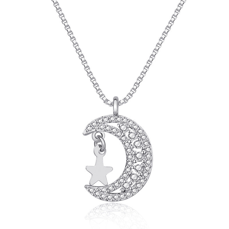Damen Halskette mit funkelndem Mond- und Sternanhänger Shop Nory 1781702534