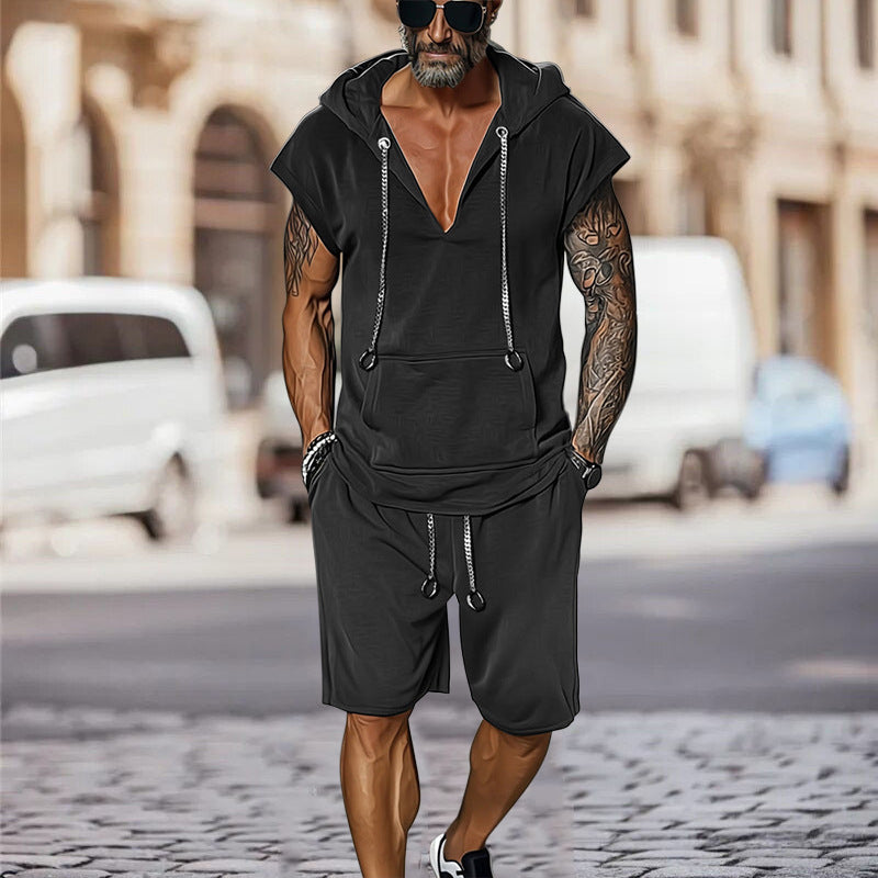 Herren lässiges Freizeit-Set mit stylischem Kapuzen-T-Shirt und Shorts