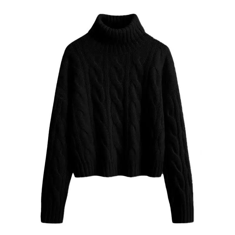 Damen Kurzgeschnittener Zopfmuster‑Turtleneckpullover mit kastiger Silhouette Shop Nory