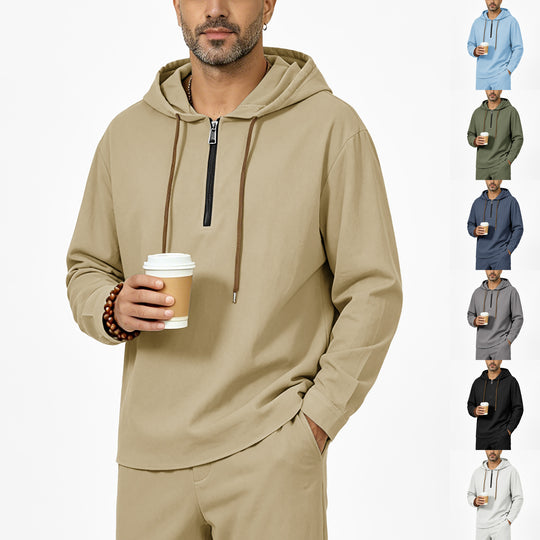 Herren Kapuzenpullover mit Halbzip, Tunnelzug und gerundetem Saum Shop Nory