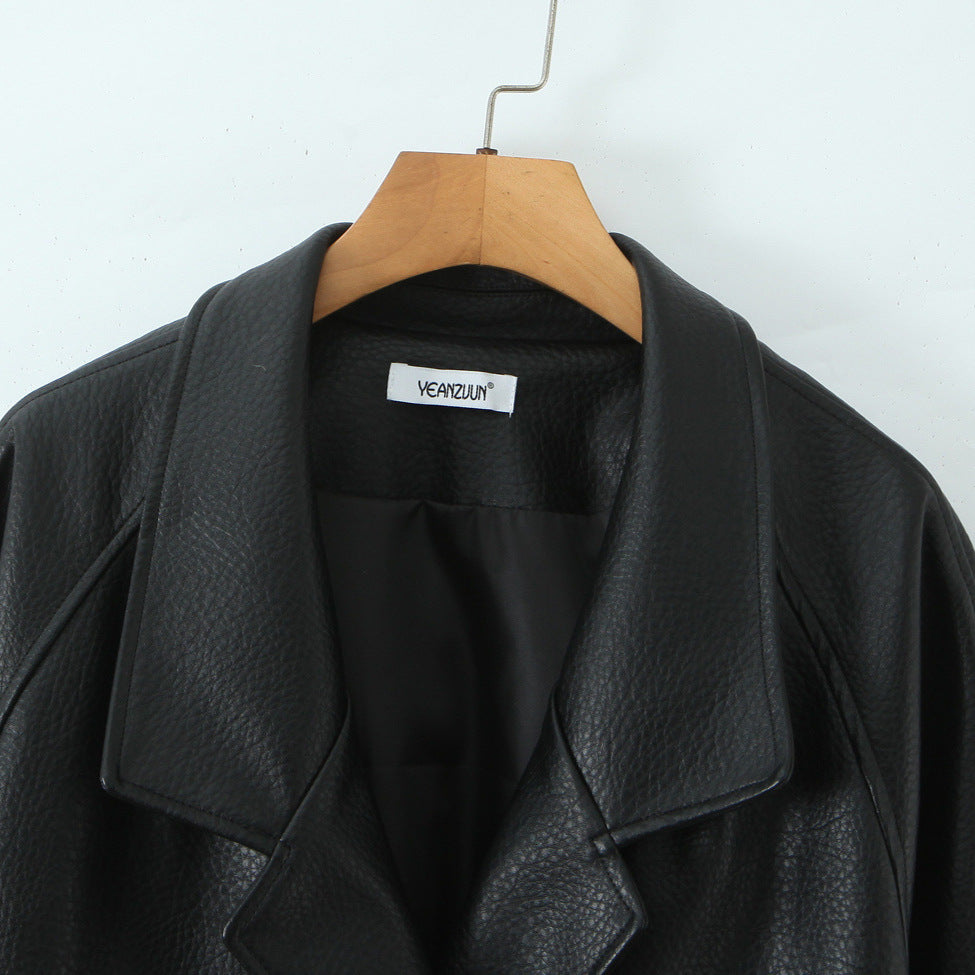 Damen Oversize Lederoptik-Mantel mit strukturierter Oberfläche und weitem Revers Shop Nory