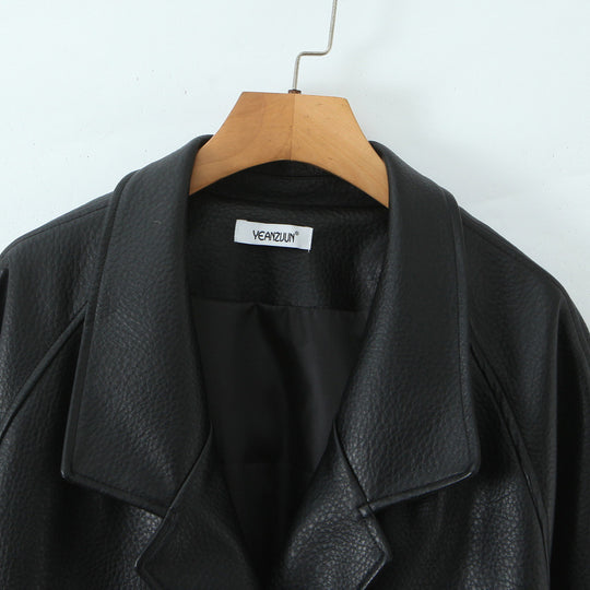 Damen Oversize Lederoptik-Mantel mit strukturierter Oberfläche und weitem Revers Shop Nory